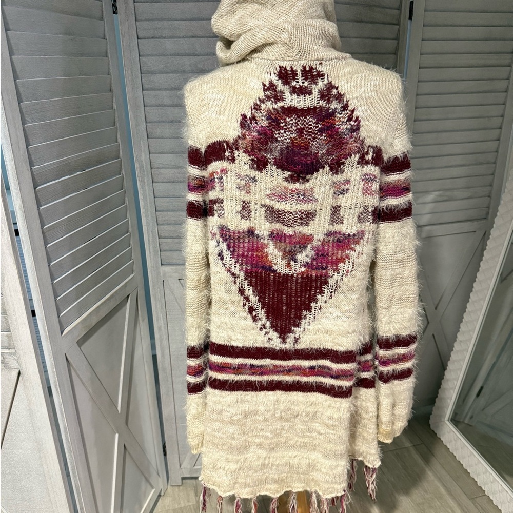 American Rag Cream and Burgundy oversized hooded cardigan Sweater